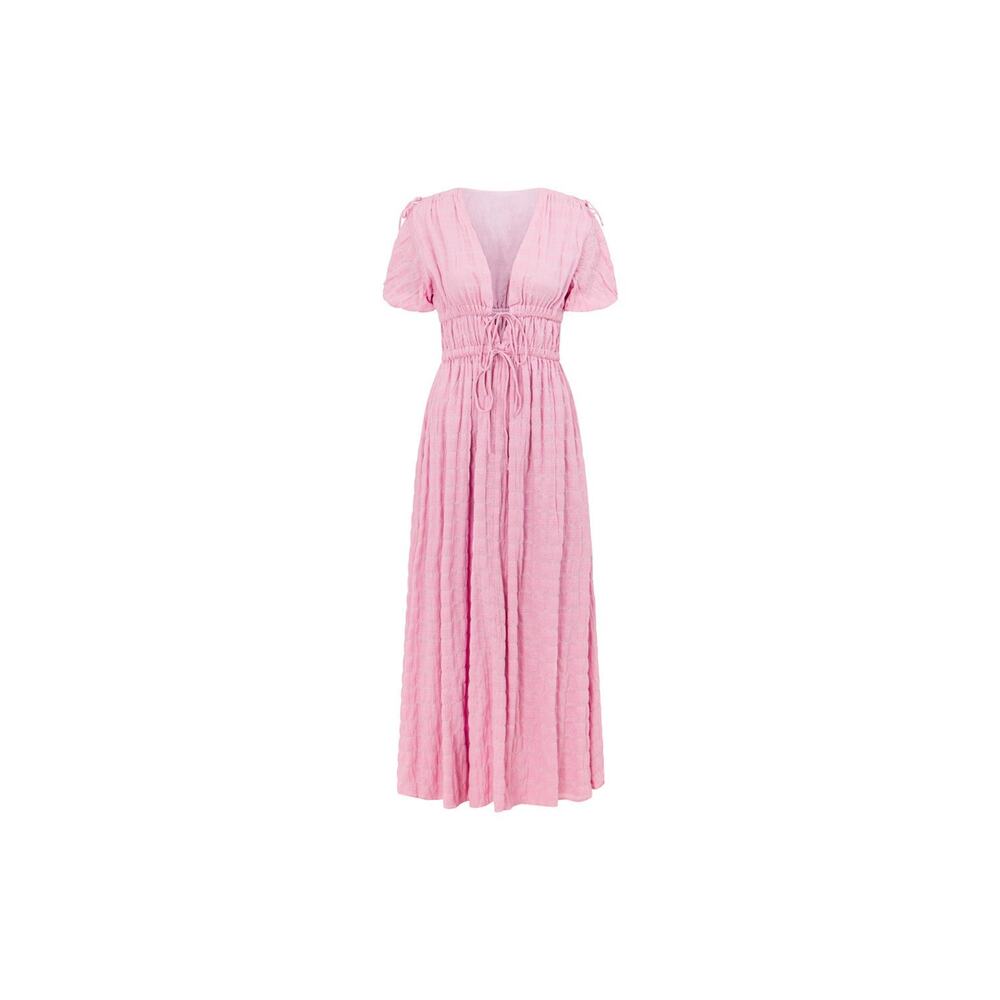 Sabo Narelle Dress Deep V Neck Short Sleeve Crepe Cotton Maxi - XXS - Lavander